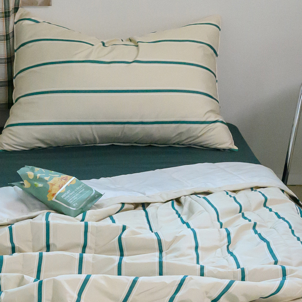 해피니 이불베개세트 레트로 M2 듀라론 냉감 이불 베개 슈퍼싱글 SS (그린) (베개솜 별매)