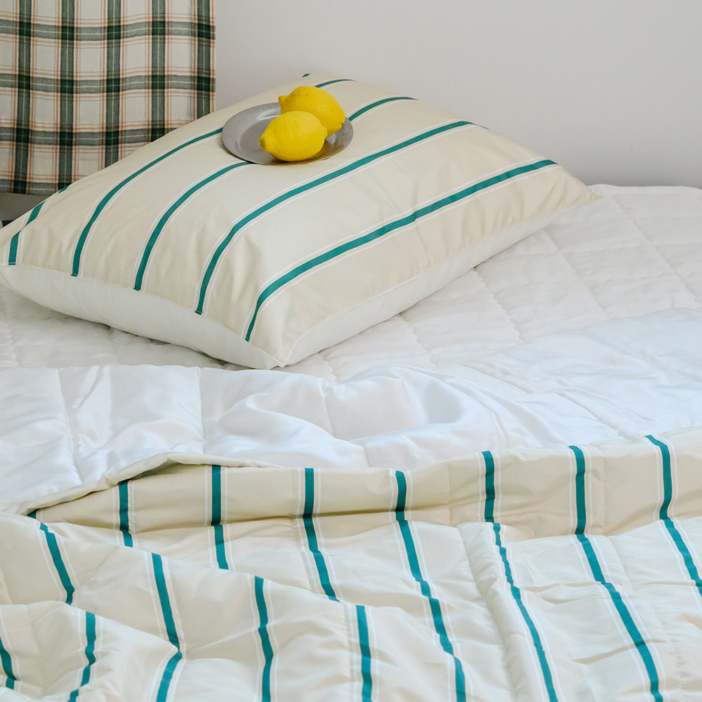 해피니 이불패드세트 레트로 M2 듀라론 냉감 이불 패드 베개 슈퍼싱글 SS (그린) (베개솜 별매)