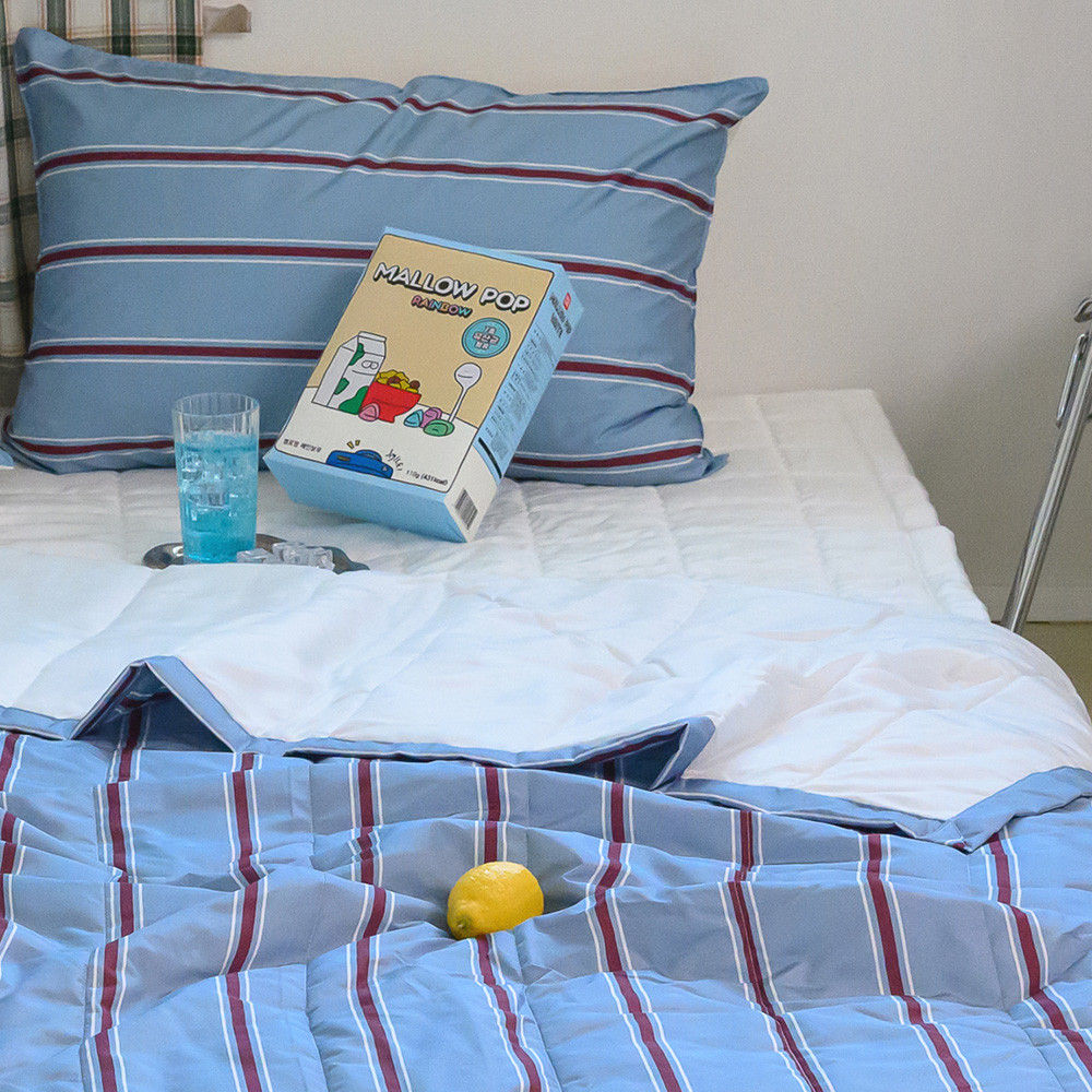 해피니 이불패드세트 레트로 M2 듀라론 냉감 이불 패드 베개 슈퍼싱글 SS (블루) (베개솜 별매)