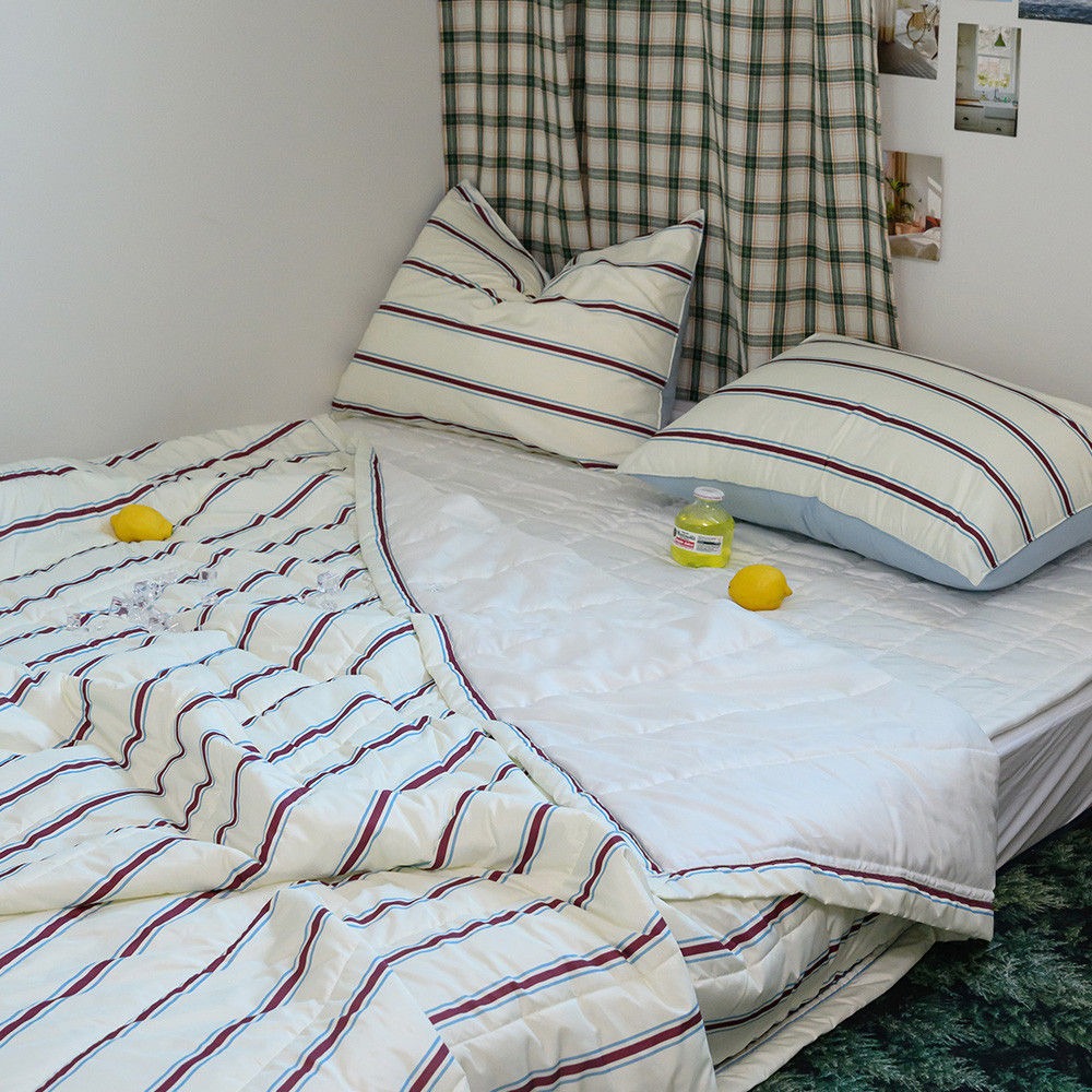 해피니 이불패드세트 레트로 M2 듀라론 냉감 이불 패드 베개 퀸 Q (크림) (베개솜 별매)