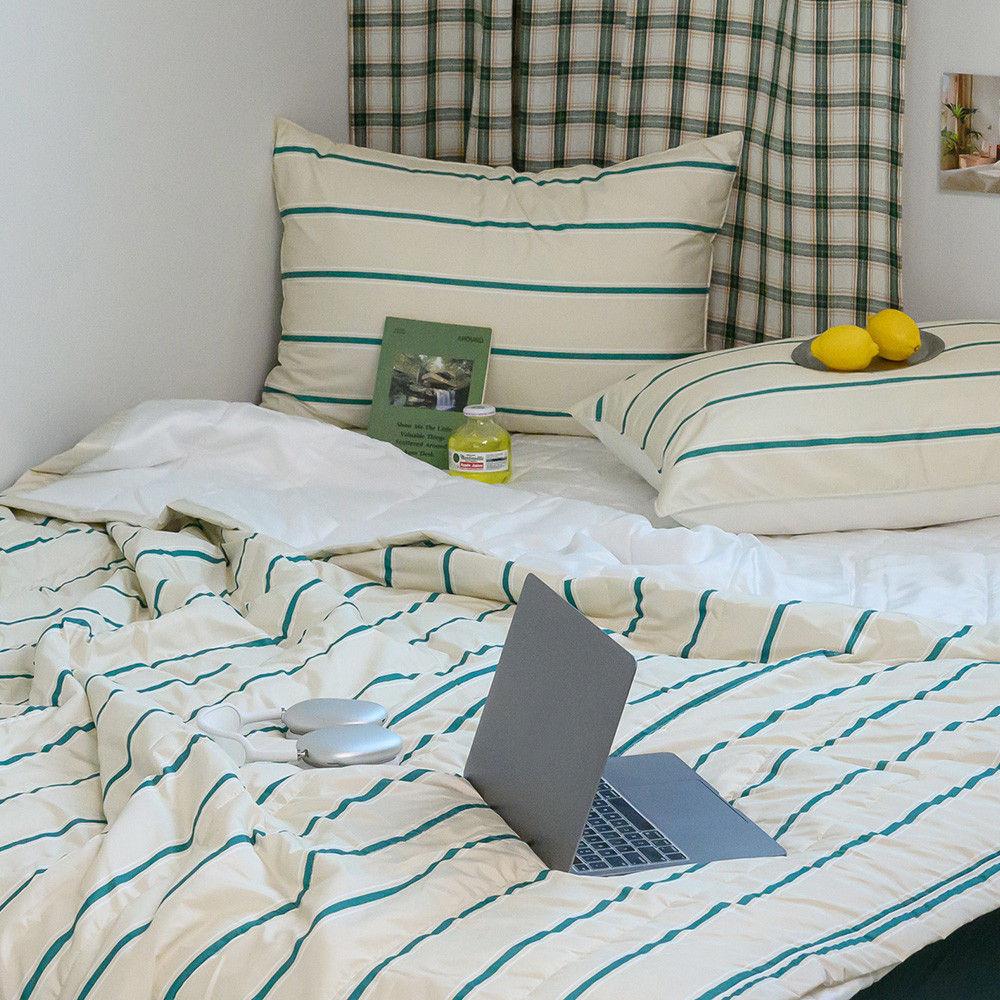 해피니 이불패드세트 레트로 M2 듀라론 냉감 이불 패드 베개 퀸 Q (그린) (베개솜 별매)