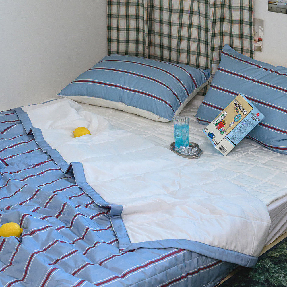 해피니 이불패드세트 레트로 M2 듀라론 냉감 이불 패드 베개 퀸 Q (블루) (베개솜 별매)