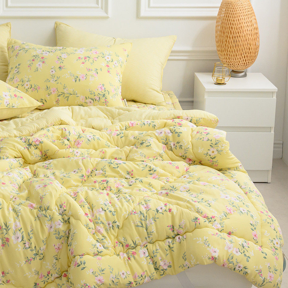 해피니 이불베개세트 빅토리아 차렵이불 베개세트 슈퍼싱글 (SS) (옐로우) (베개솜 별매)