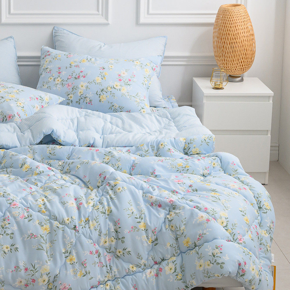 해피니 이불베개세트 빅토리아 차렵이불 베개세트 슈퍼싱글 (SS) (블루) (베개솜 별매)