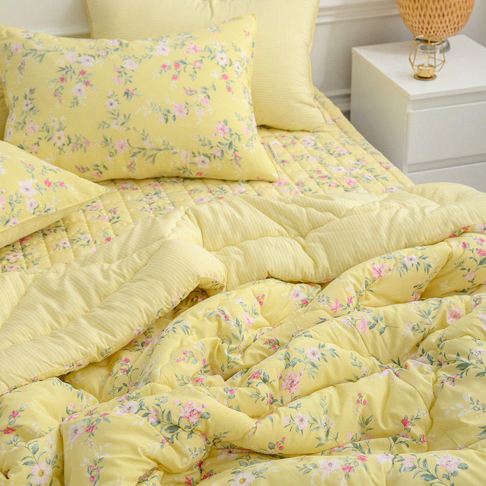 해피니 이불패드세트 빅토리아 차렵이불 패드세트 슈퍼싱글 (SS) (옐로우) (베개솜 별매)