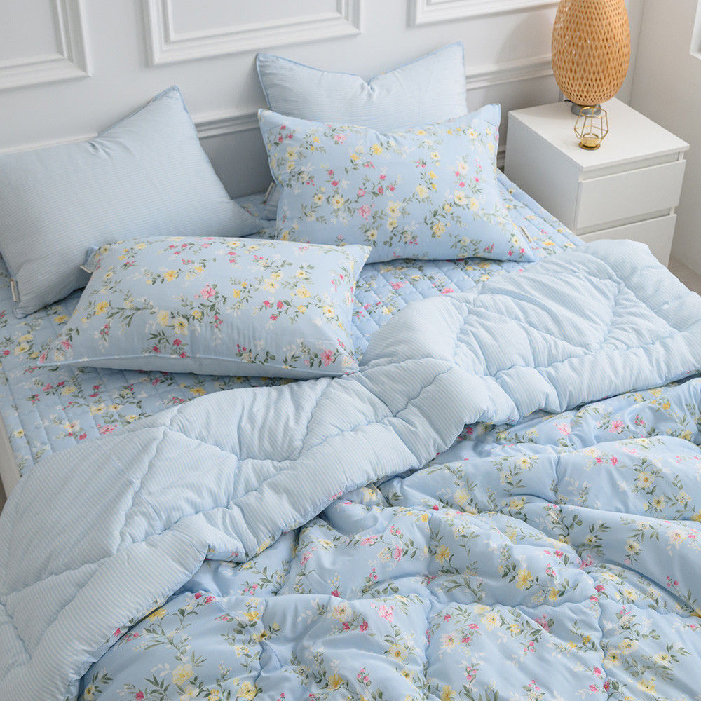 해피니 이불패드세트 빅토리아 차렵이불 패드세트 퀸 (Q) (블루) (베개솜 별매)