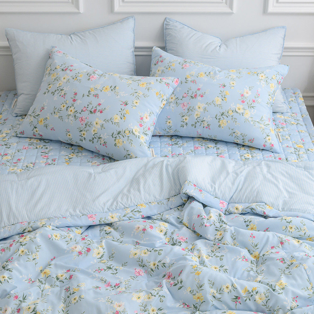 해피니 이불베개세트 빅토리아 간절기이불 베개세트 퀸 (Q) (블루) (베개솜 별매)