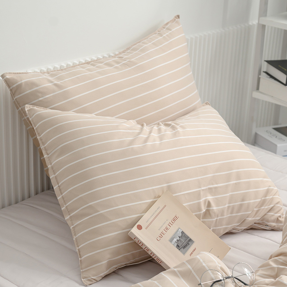 해피니 베개커버 베이직 스트라이프 안티더스트 베개 50x70 (베이지) (베개솜 별매)