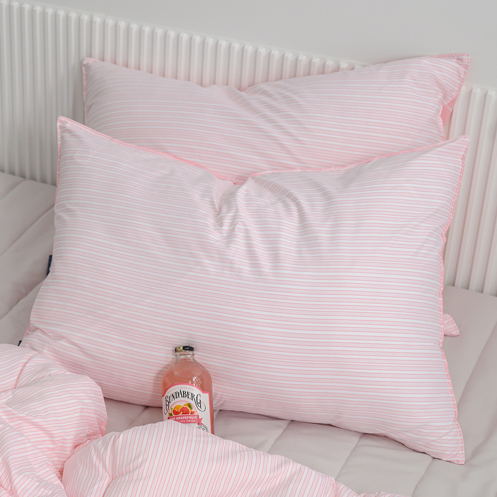 해피니 베개커버 베이직 스트라이프 안티더스트 베개 50x70 (핑크) (베개솜 별매)