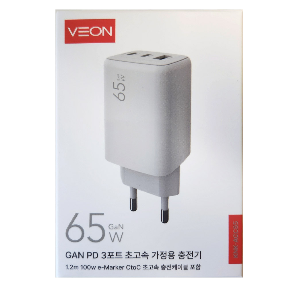 베온 초고속 충전기 GaN PD 65W 3포트 노트북 태블릿 가정용충전기 (CtoC 충전케이블 포함)