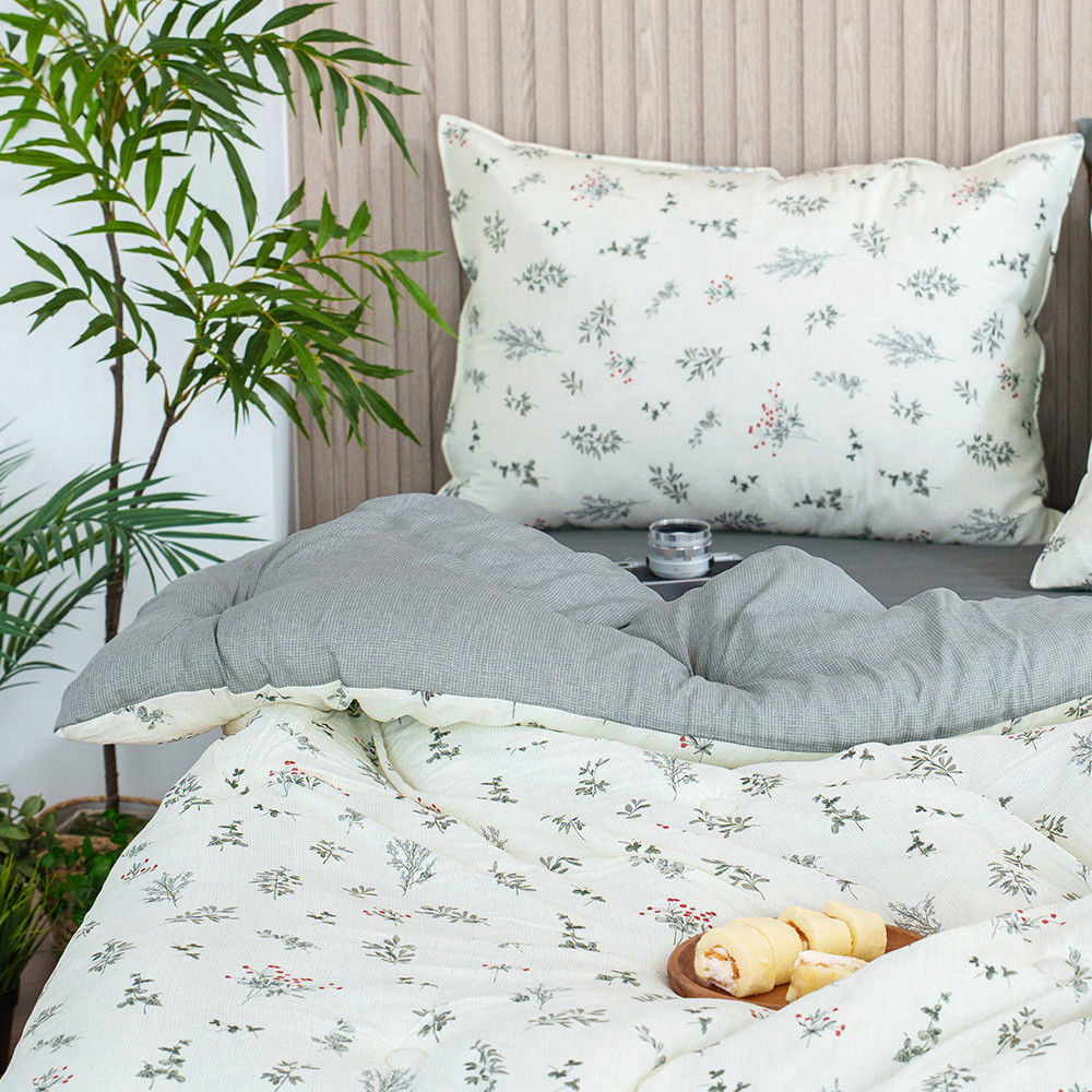 해피니 이불베개세트 가드니아 차렵이불 베개세트 슈퍼싱글 SS (그레이) (베개솜 별매)