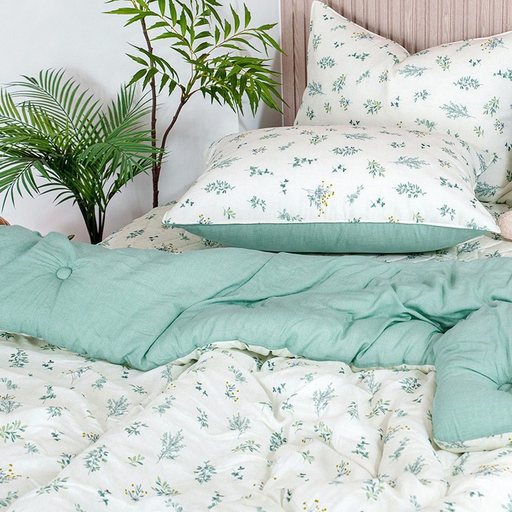 해피니 이불베개세트 가드니아 차렵이불 베개세트 슈퍼싱글 SS (그린) (베개솜 별매)