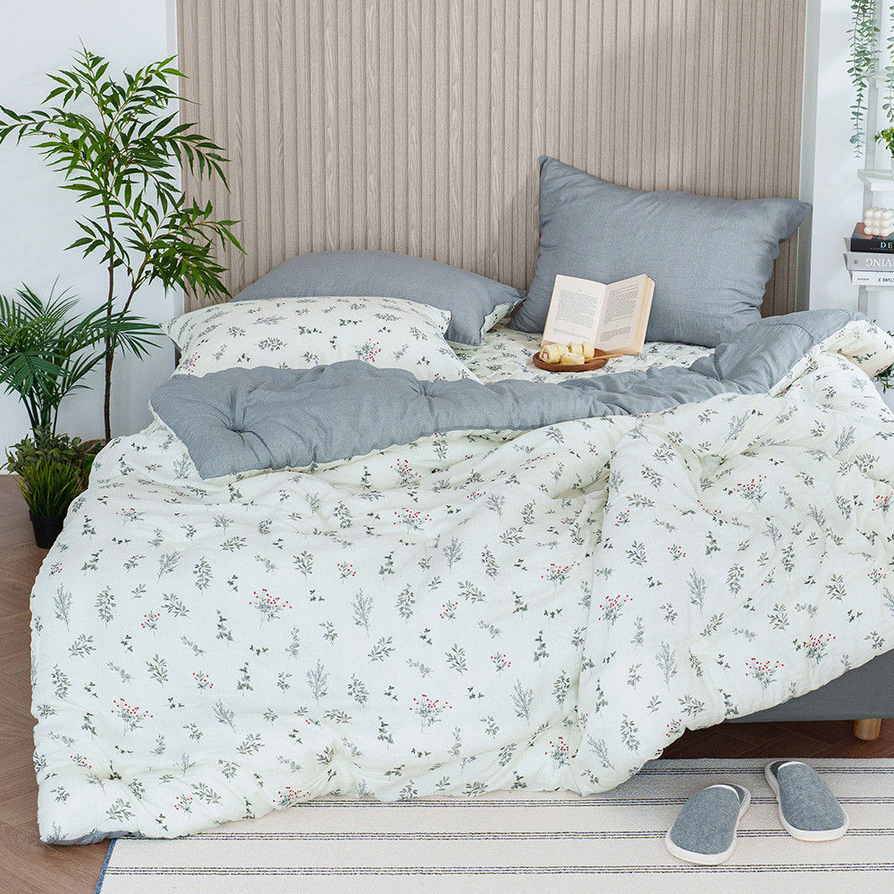 해피니 이불베개세트 가드니아 차렵이불 베개세트 퀸 Q (그레이) (베개솜 별매)