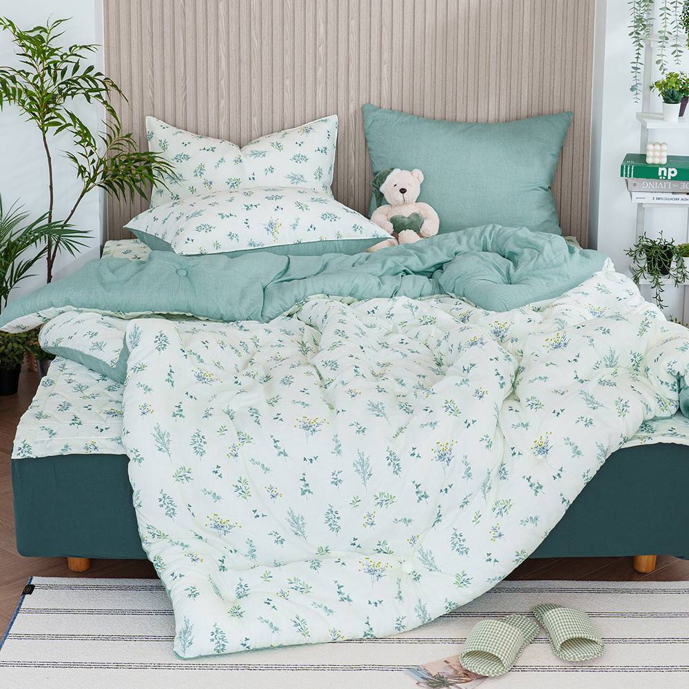 해피니 이불베개세트 가드니아 차렵이불 베개세트 퀸 Q (그린) (베개솜 별매)