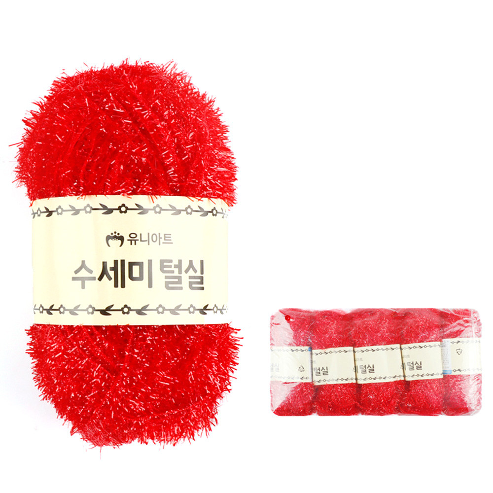 유니아트 뜨개실 (털실) 수세미 털실 미니 (5개입) (빨강)