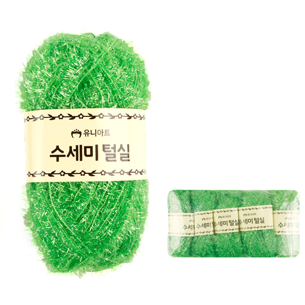 유니아트 뜨개실 (털실) 수세미 털실 미니 (5개입) (연두)