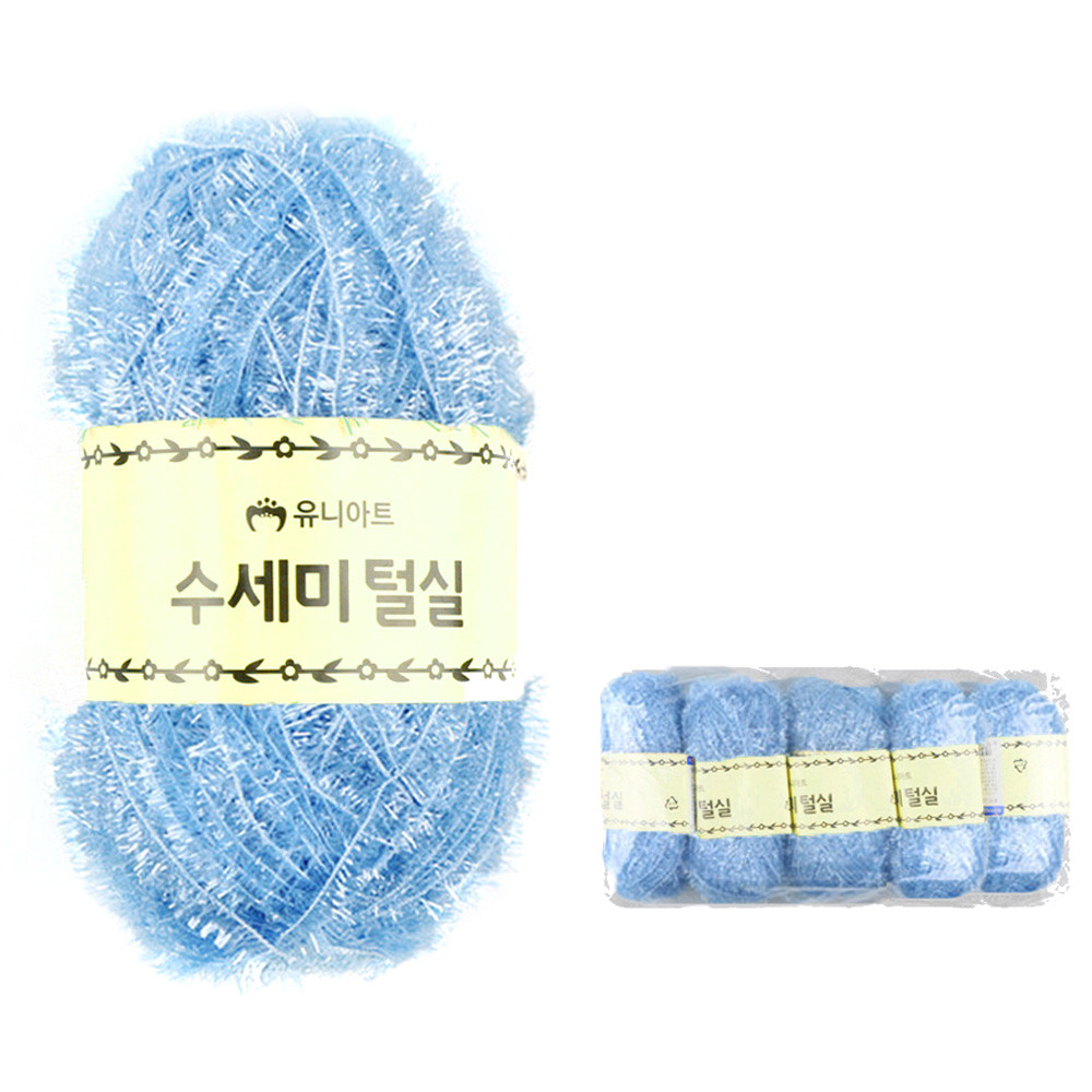 유니아트 뜨개실 (털실) 수세미 털실 미니 (5개입) (하늘)