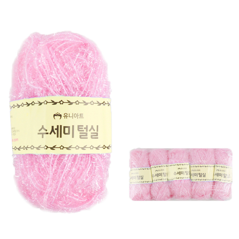 유니아트 뜨개실 (털실) 수세미 털실 미니 (5개입) (연분홍)