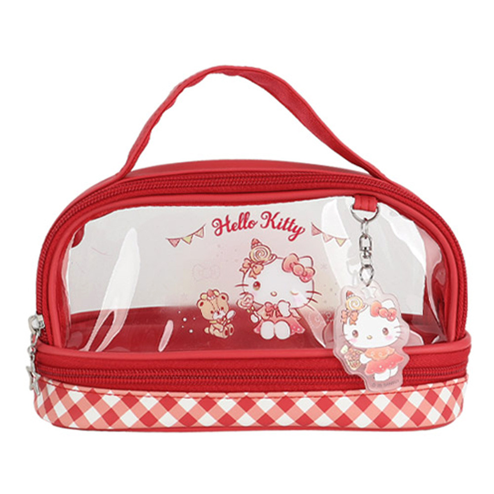 윙하우스 소품가방 산리오 디저트 타임 투명 2단 파우치 (헬로키티) 화장품 파우치백