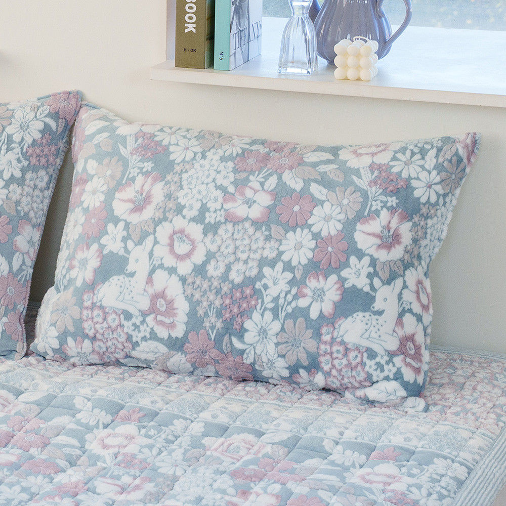 해피니 베개커버 코트니 착번 극세사 베개 50x70 (블루) (베개솜 별매)