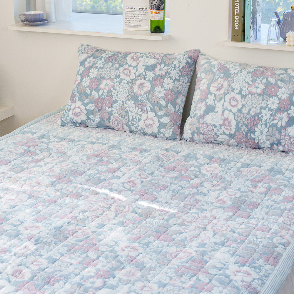 해피니 침대패드 코트니 착번 극세사 카페트겸 패드 퀸 Q (블루)