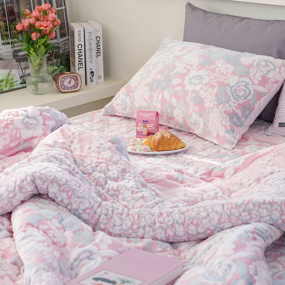 해피니 이불패드세트 코트니 착번 극세사 차렵이불 패드세트 슈퍼싱글 SS (핑크) (베개솜 별매)