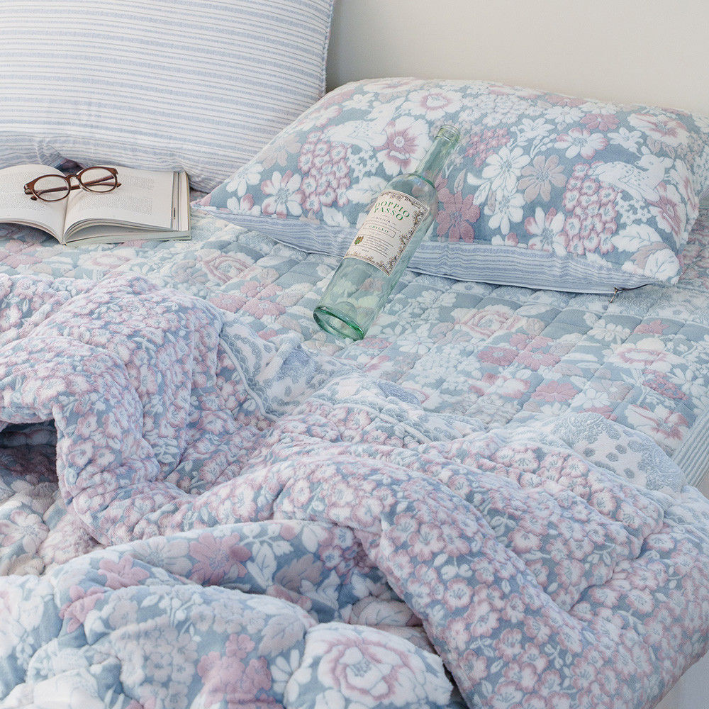 해피니 이불패드세트 코트니 착번 극세사 차렵이불 패드세트 슈퍼싱글 SS (블루) (베개솜 별매)