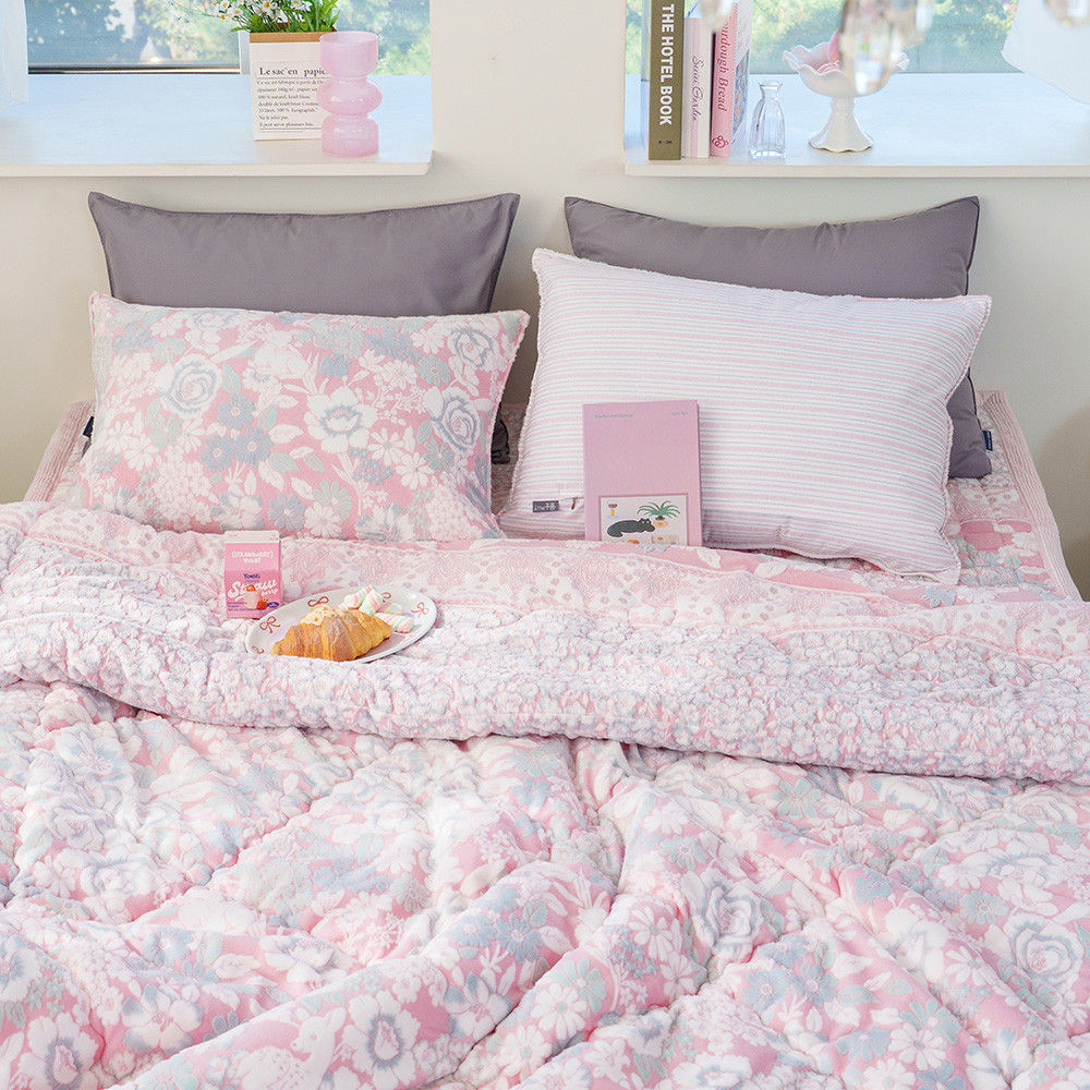 해피니 이불패드세트 코트니 착번 극세사 차렵이불 패드세트 퀸 Q (핑크) (베개솜 별매)