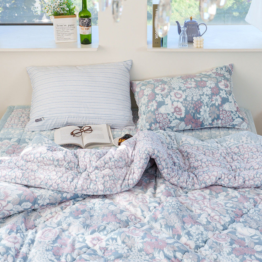 해피니 이불패드세트 코트니 착번 극세사 차렵이불 패드세트 퀸 Q (블루) (베개솜 별매)