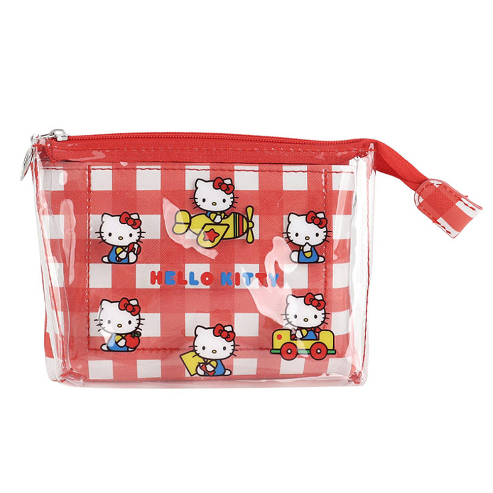 윙하우스 소품가방 헬로키티 체크 이중 파우치 화장품 파우치백