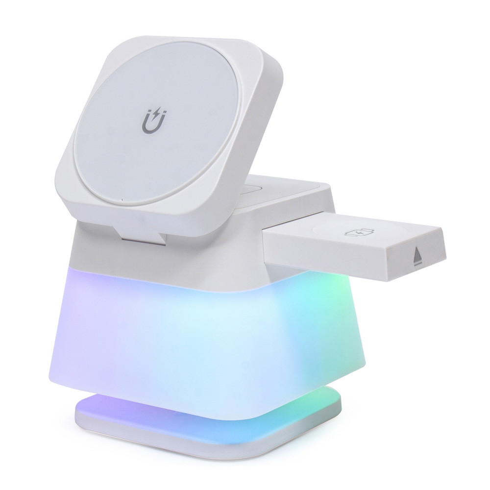 액센 스마트폰 무선 충전기 갤럭시용 360도 회전 맥세이프 무드램프 3in1 (A132G)