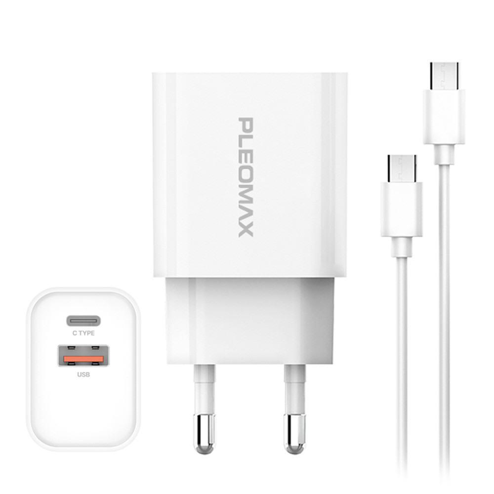 PLEOMAX 가정용고속충전기 GaN PD 45W 2포트 C타입 (CtoC 케이블 포함) (PMQC-GAN2000)