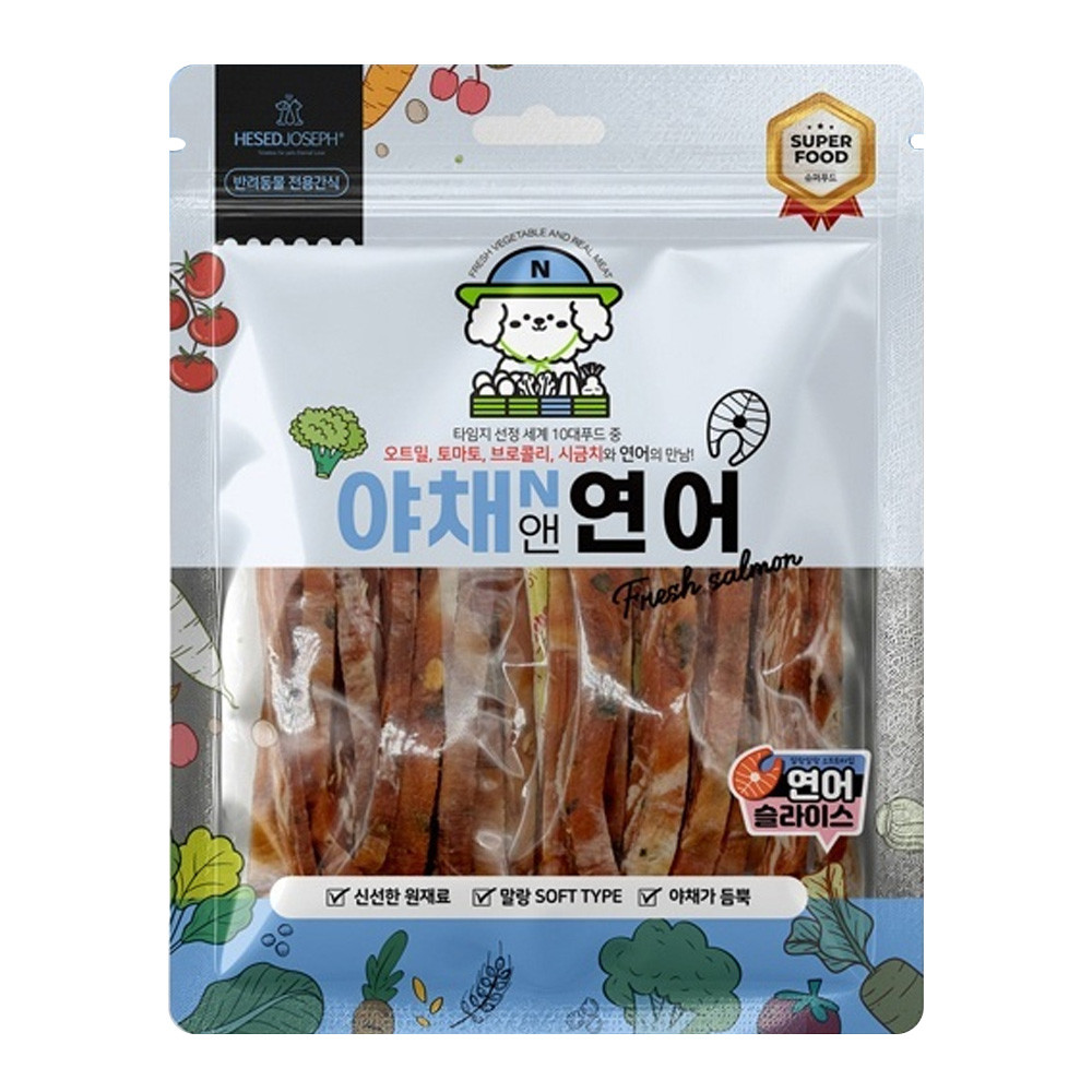 헤세드요셉 강아지간식 야채앤 연어 슬라이스 160g