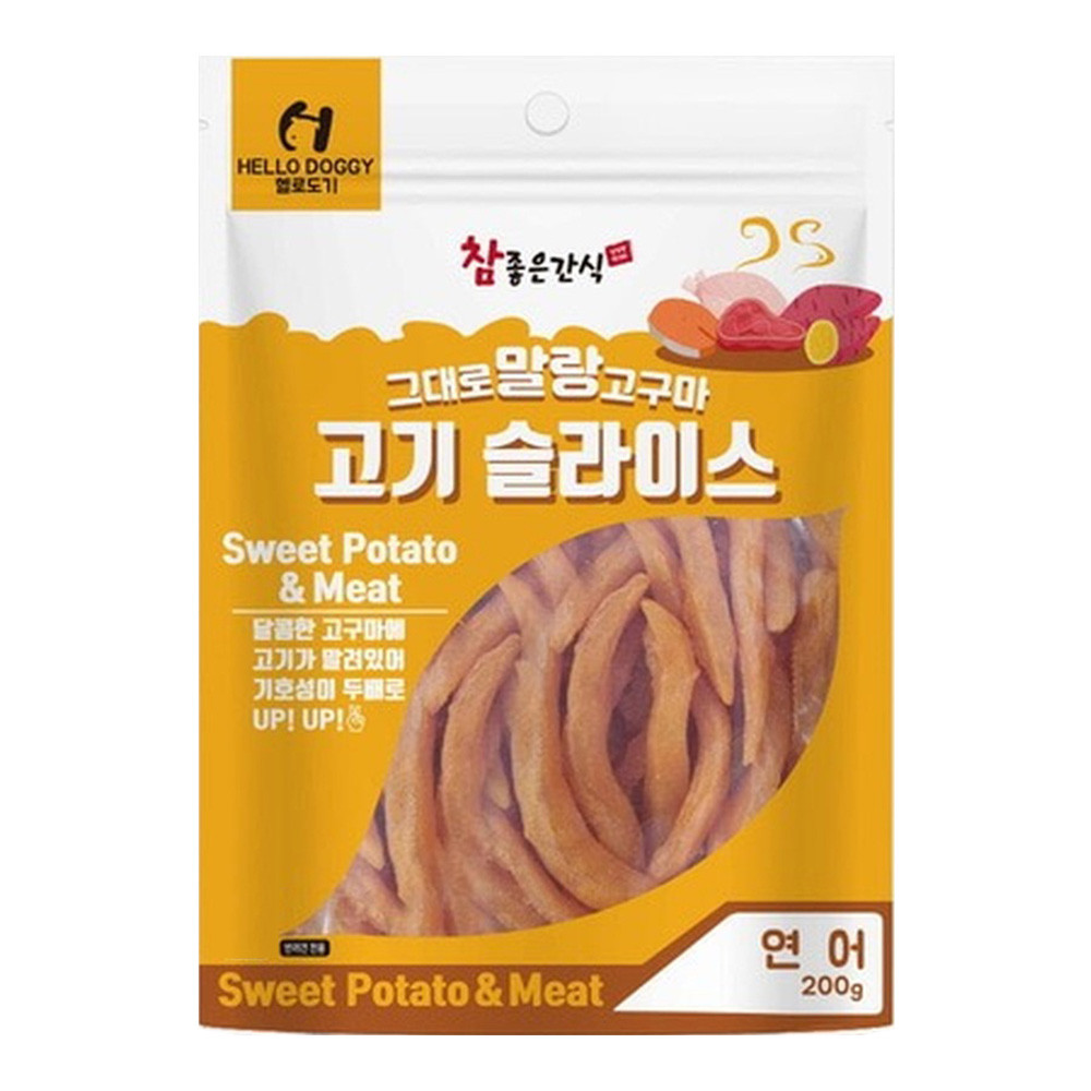 헬로도기 강아지간식 그대로 말랑고구마 고기슬라이스 (연어) 200g