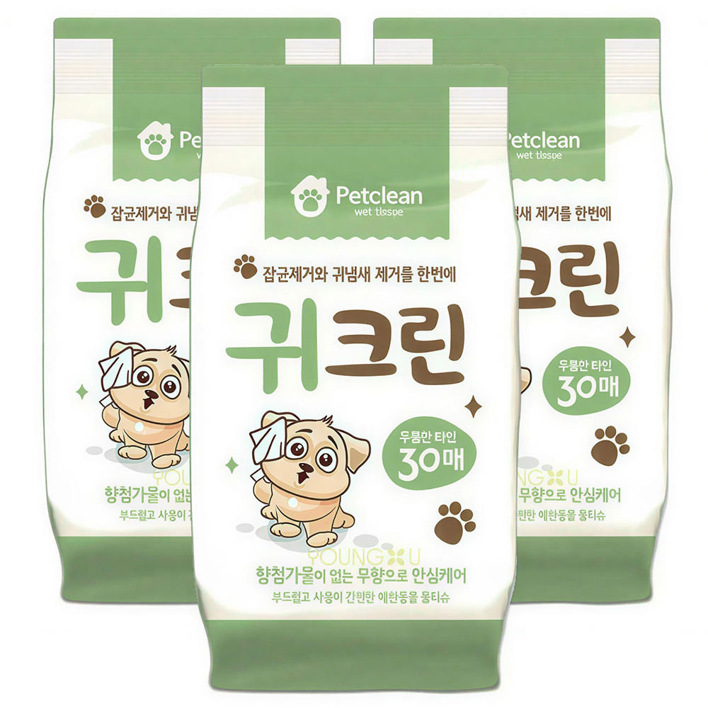 펫크린 강아지물티슈 귀 크린 물티슈 30매 x 48개입 (1박스)