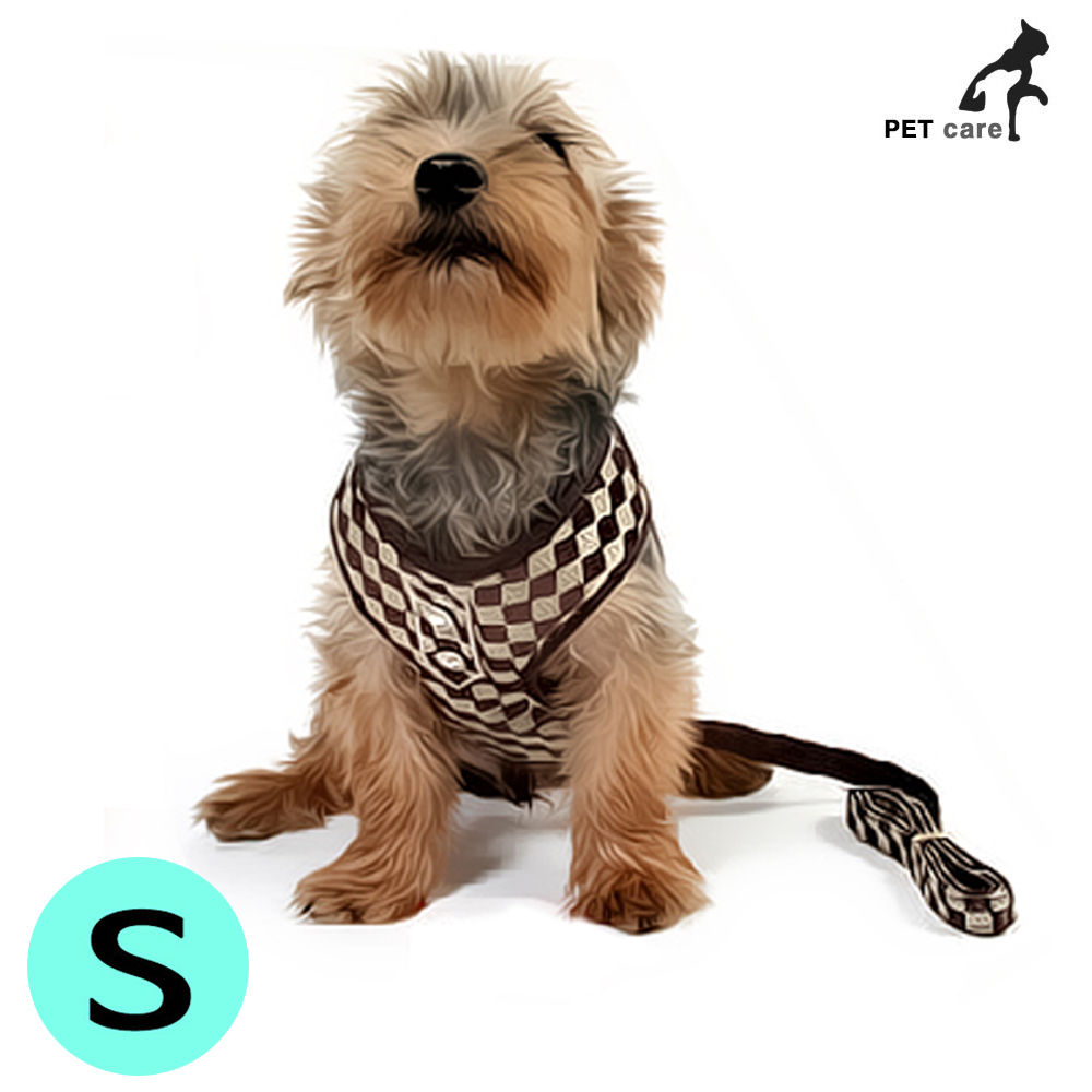 럭셔리 가슴줄 리드줄 세트 (브라운) (S)