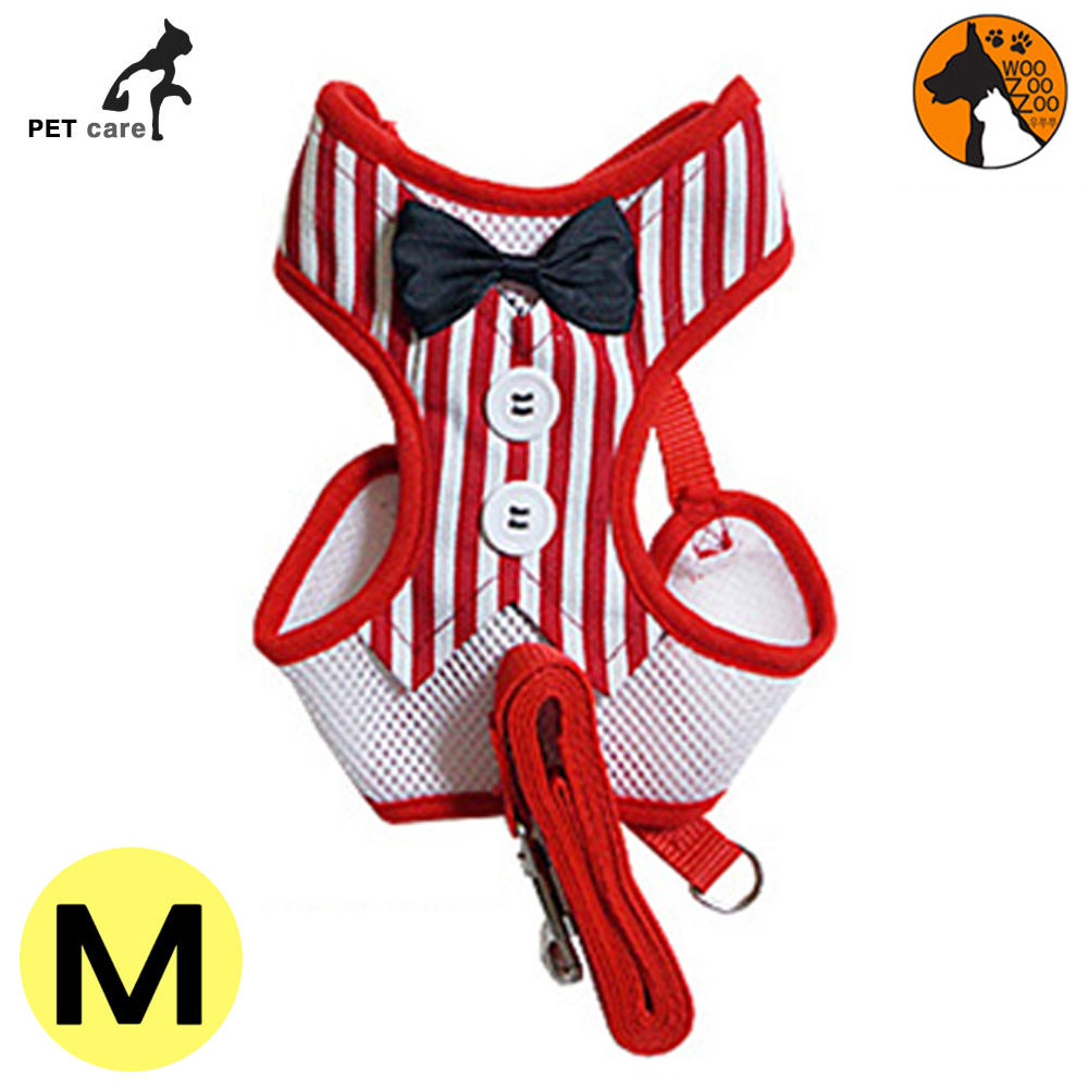 우쭈쭈 턱시도 하네스 리드줄 세트 (스트라이프) (M)