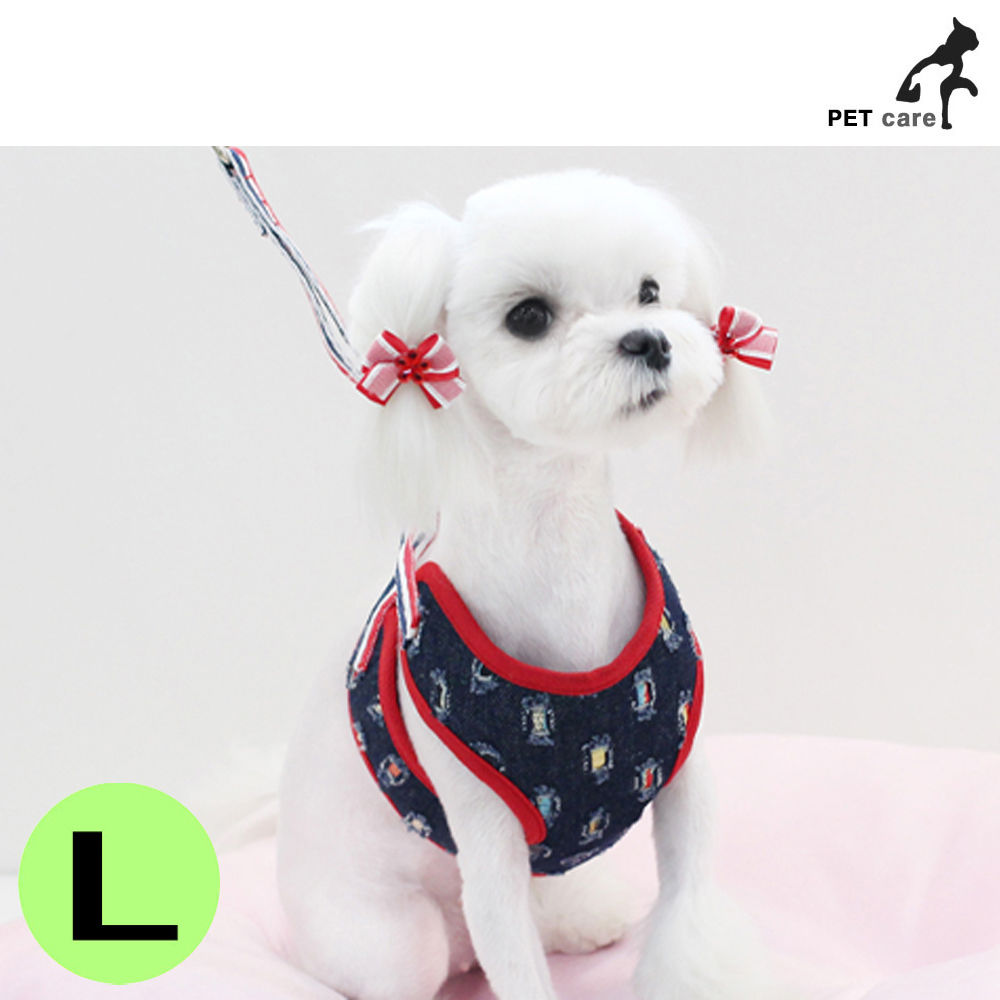 지엠펫 빈티지 하네스 리드줄 세트 (진청) (L)