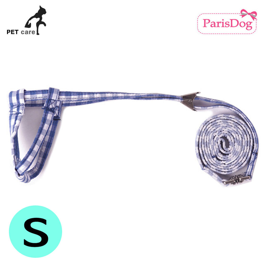 패리스독 뉴 체크 하네스 리드줄 세트 줄타입 (블루) (S)