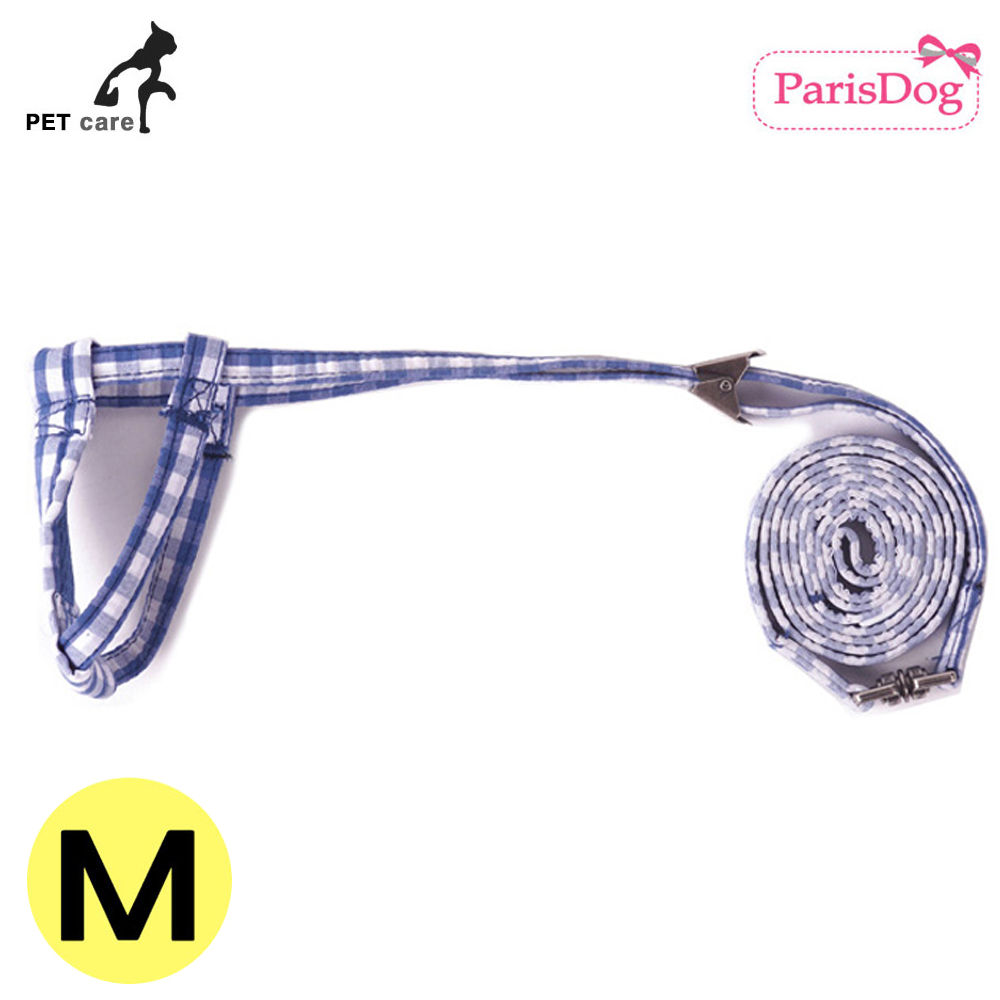 패리스독 뉴 체크 하네스 리드줄 세트 줄타입 (블루) (M)