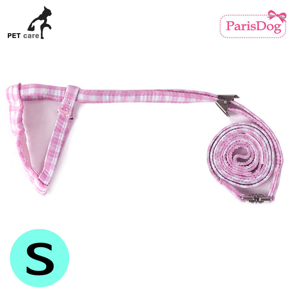 패리스독 뉴 체크 하네스 리드줄 세트 줄타입 (핑크) (S)