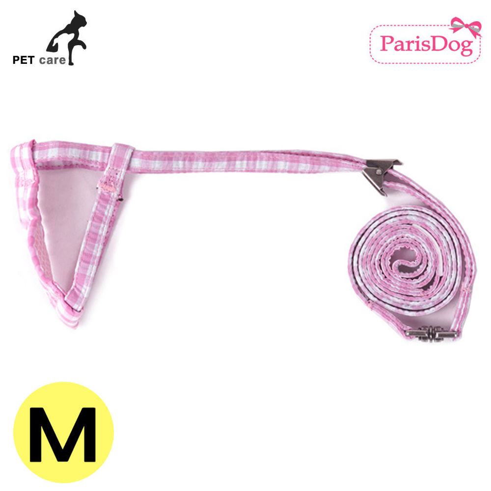 패리스독 뉴 체크 하네스 리드줄 세트 줄타입 (핑크) (M)