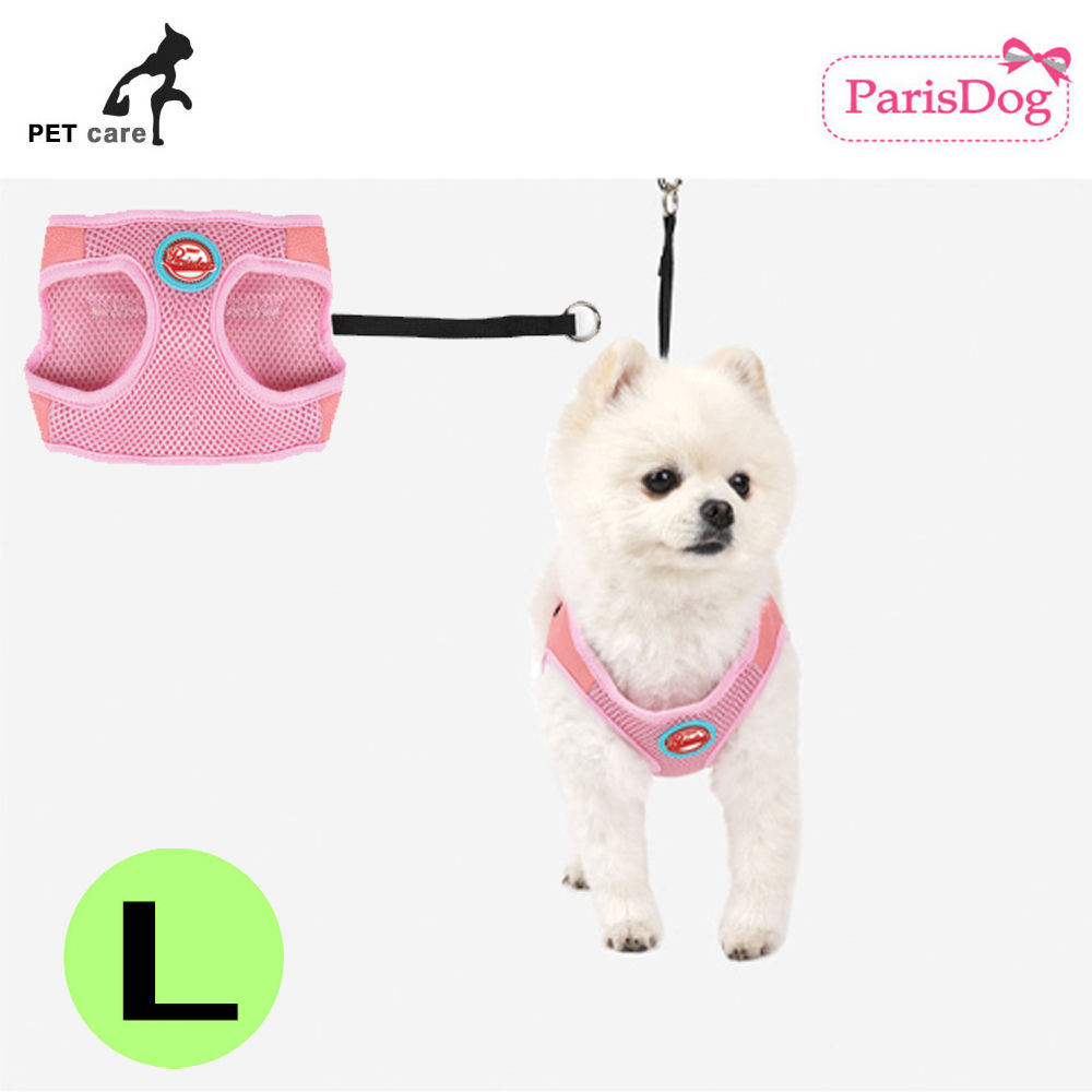 패리스독 베이직 매쉬 베스트 하네스 리드줄 세트 (핑크) (L)