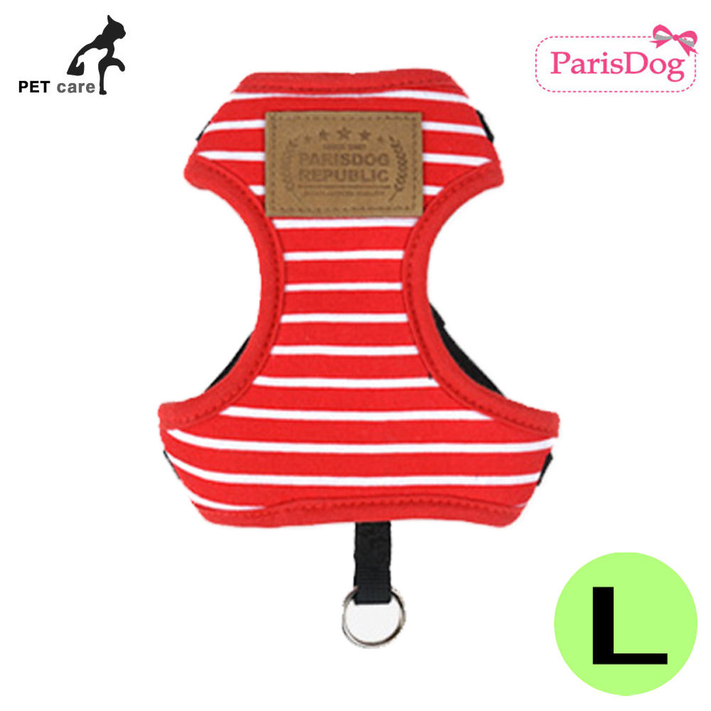 패리스독 심플 스트라이프 하네스 리드줄 세트 (레드) (L)