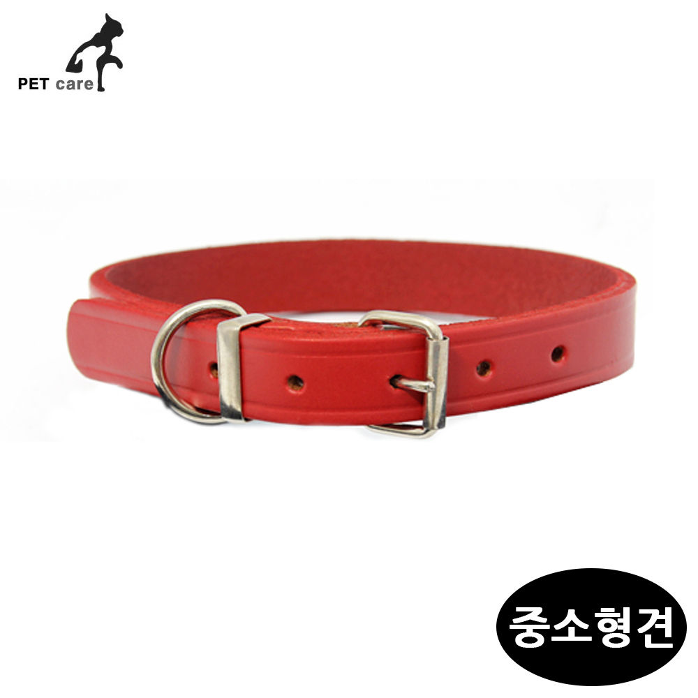 크라마 가죽목줄 (중소형견) (1.5cm x 40cm) (레드)