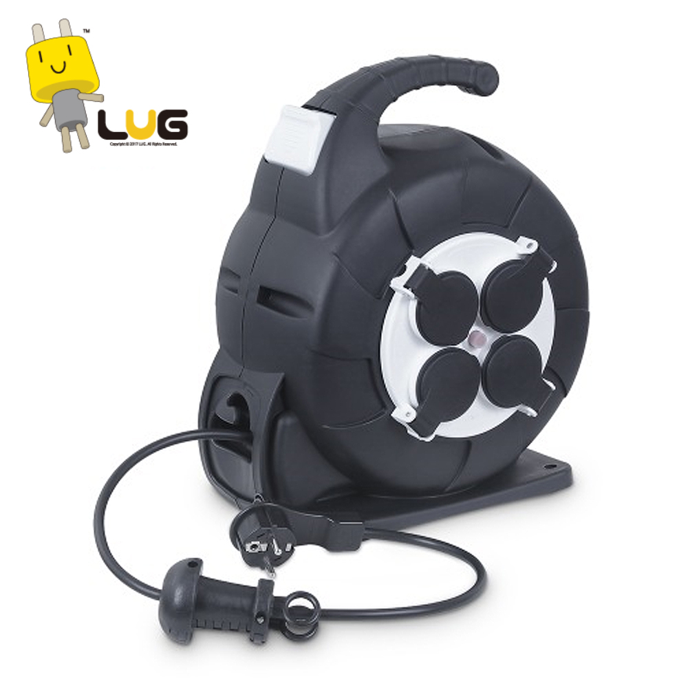 러그박스 산업 오토 코드릴 캡형 4구 20M 1.0SQ (BK) (LUG-GZ10) 이지콕 플러그 캠핑 릴선 멀티탭