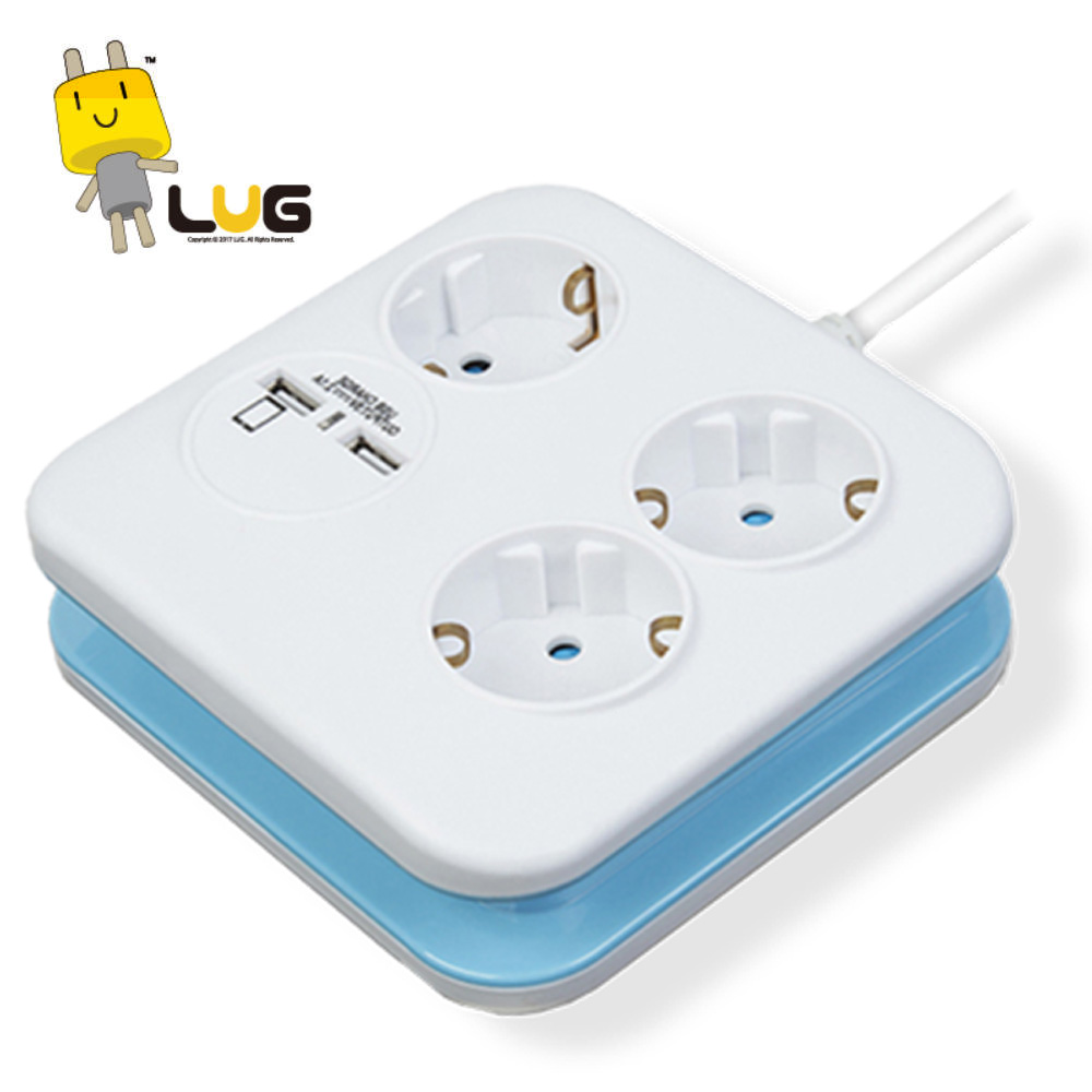 러그박스 CUBE 사각 콘센트 멀티탭 3구 USB 2포트 (BL) 이지콕 플러그 개별접지
