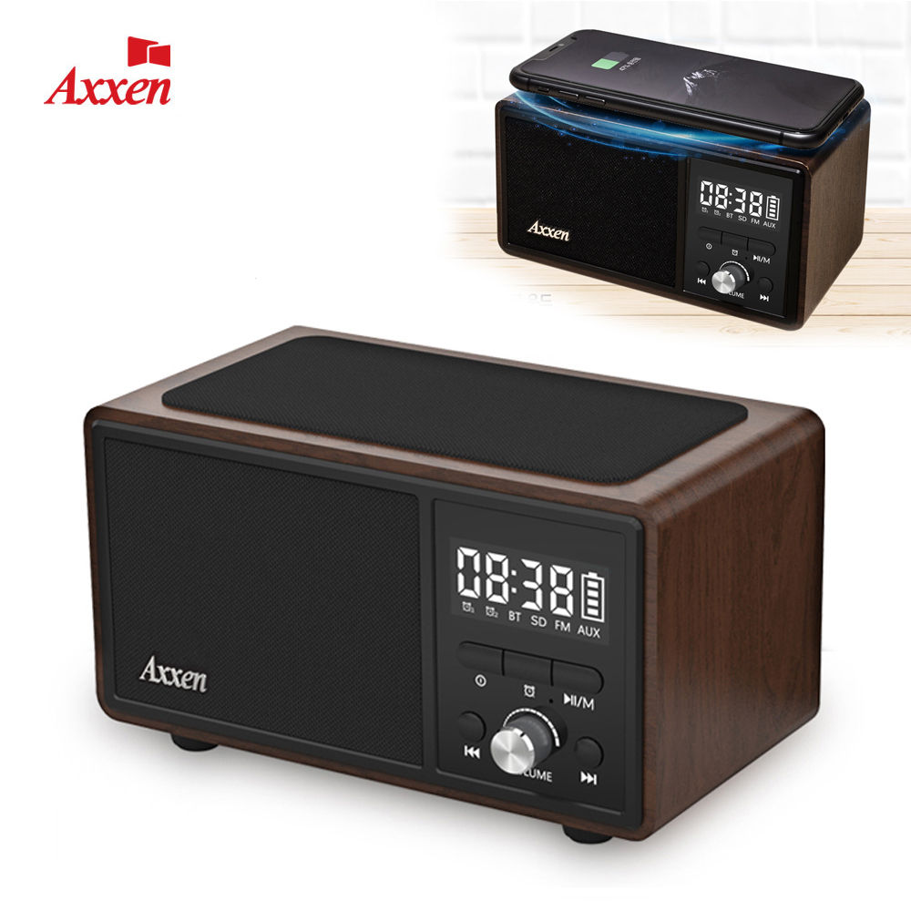 액센 무선 충전기 7in1 블루투스 시계 스피커 (BS50) (다크우드)