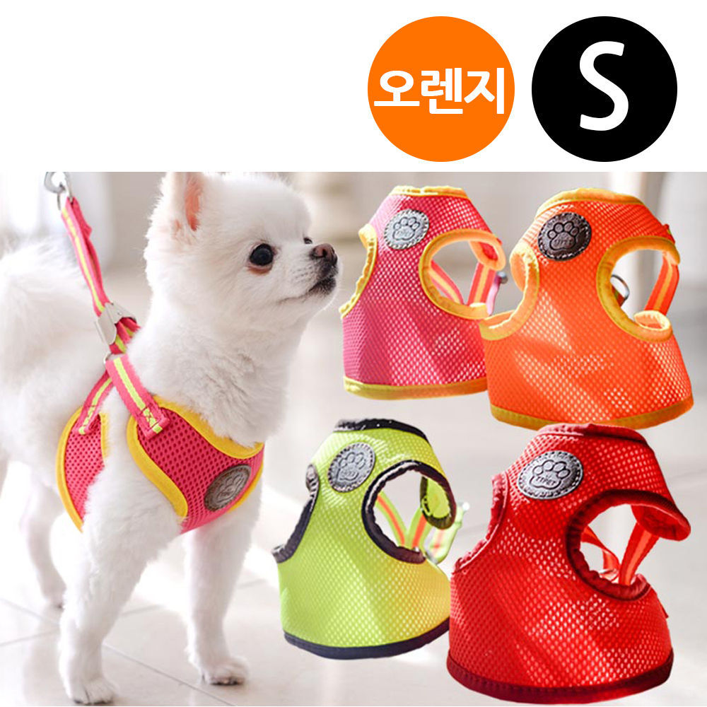 티티펫 에어매쉬 하네스 세트 오렌지 (S) (강아지 하네스)
