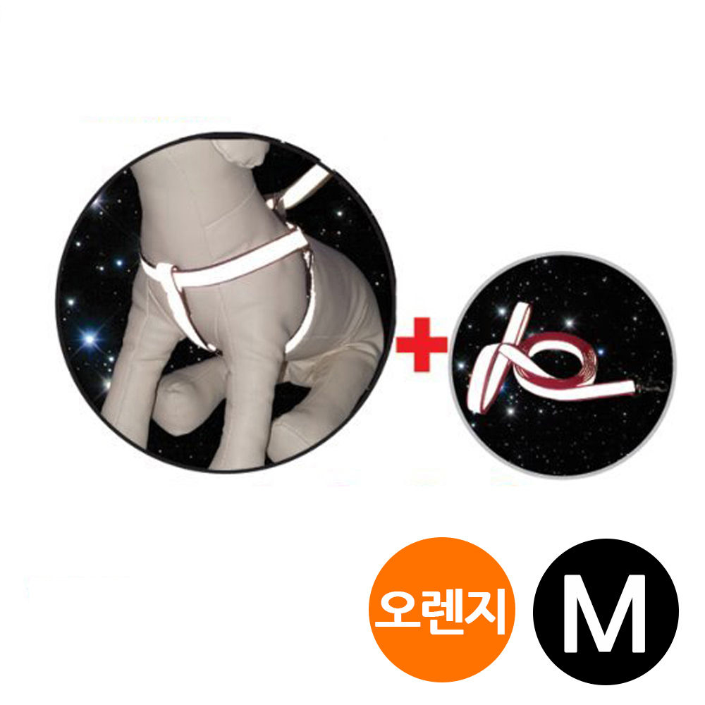 지엠펫 3M리플렉스 반사 X밴드 세트 오렌지 (M) (강아지 가슴줄)